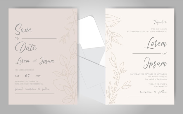 Vettore modello set carta di invito matrimonio elegante