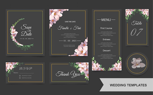 Carta di invito matrimonio elegante set con bellissimi fiori