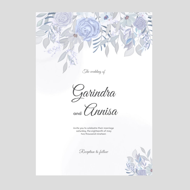 Elegant  wedding invitation card template design with roses and leaves  