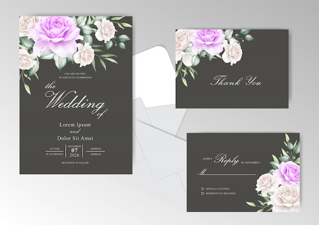 Modello di carta di invito matrimonio elegante con bellissimo ornamento floreale