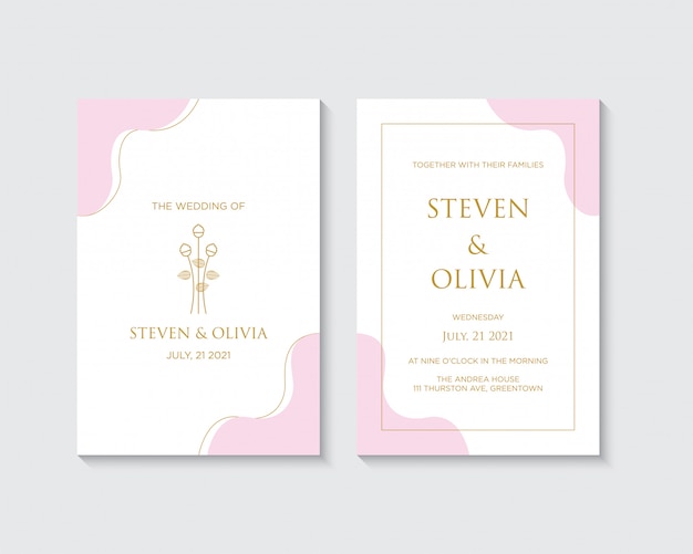 Elegant wedding invitation card template with golden floral decoration