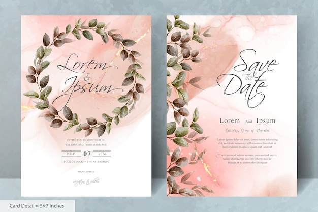 Elegant wedding invitation card template with hand drawn foliage