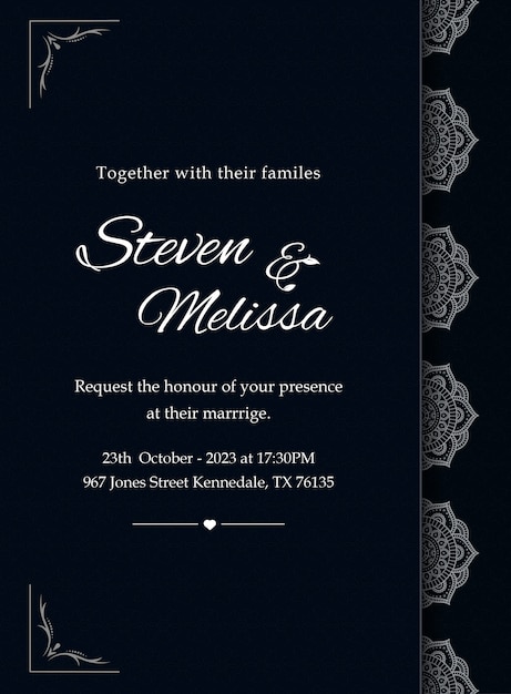 Elegant wedding invitation card template with silver mandala