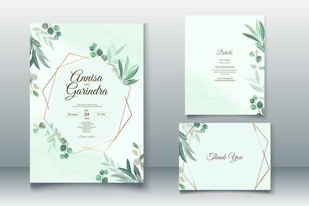 elegant wedding invitation card with beautiful eucalyptus template premium vector