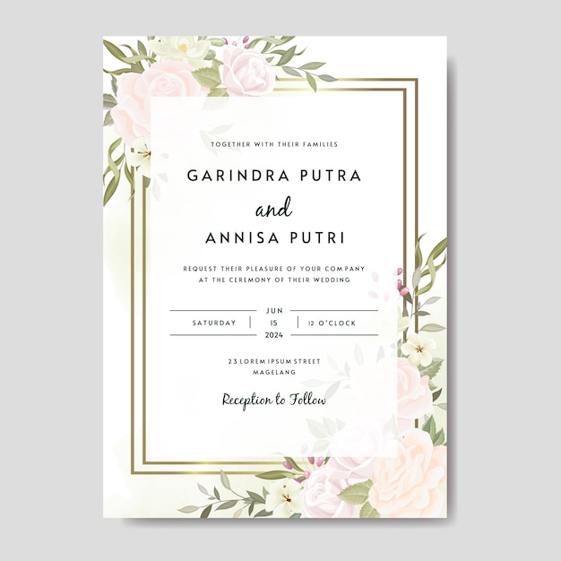 ベクトル 美しい花と葉のテンプレートとエレガントな結婚式の招待カード