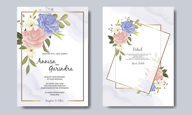 Элегантная свадебная пригласительная открытка с красивым цветочным узором и листьями