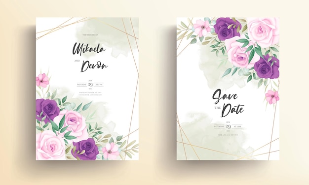 Elegant wedding invitation card with beautiful floral decorations