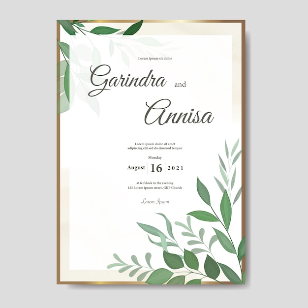 Elegant wedding invitation card with beautiful floral and leaves template premium vector