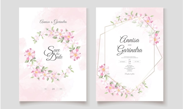 Carta di invito matrimonio elegante con bellissimo modello floreale e foglie