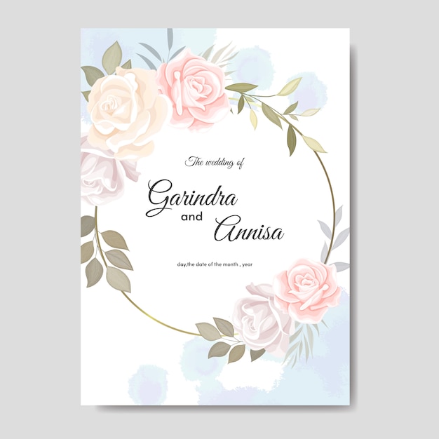 Elegant wedding invitation card with beautiful floral and leaves template