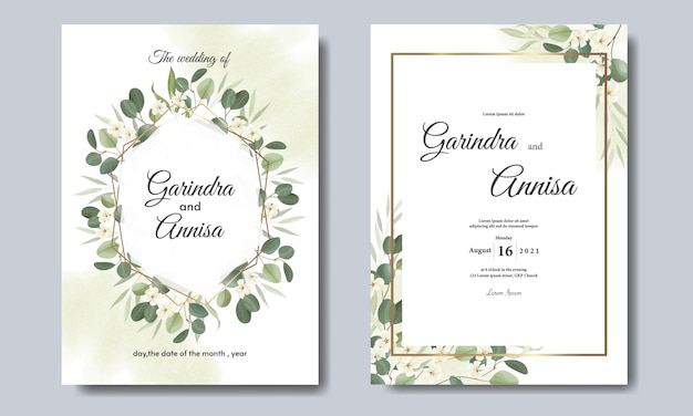 elegant wedding invitation card with beautiful floral and leaves template  