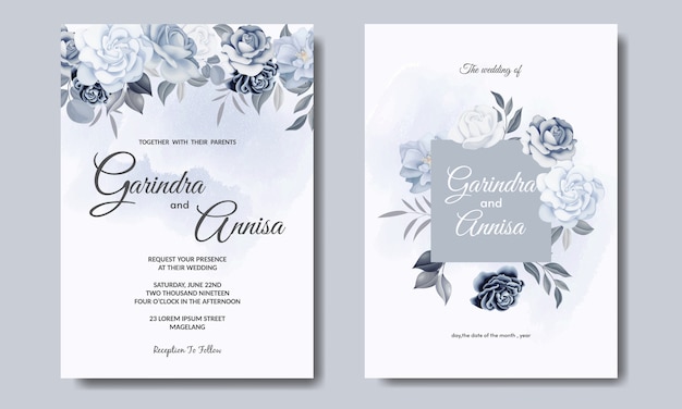 Elegant wedding invitation card with beautiful floral and leaves template