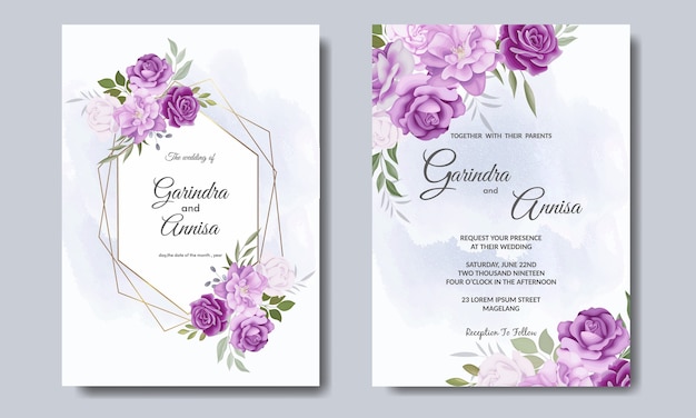 Carta di invito matrimonio elegante con bellissimo modello floreale e foglie