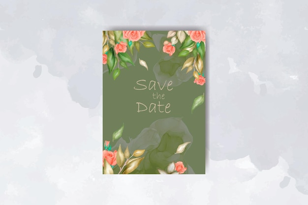 美しい花の水彩画とエレガントな結婚式の招待カード