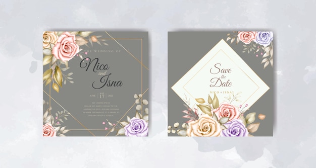 Elegant wedding invitation card with beautiful floral watercolor