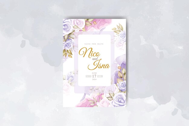 elegant wedding invitation card with beautiful flowers watercolor