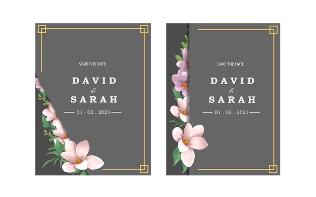 美しい花とエレガントな結婚式の招待カード