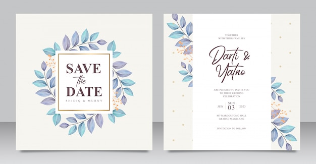 Vector elegant wedding invitation card with beautiful leaves aquarel