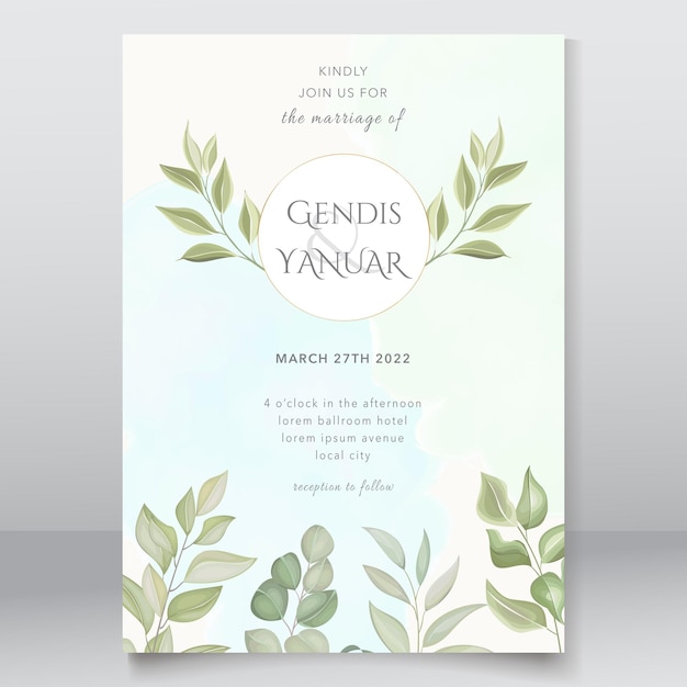 Vector elegant wedding invitation card with beautiful leaves