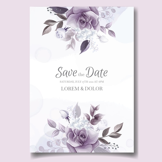 Carta di invito matrimonio elegante con bellissimo floreale viola e bianco