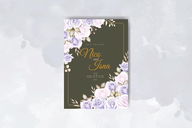 美しい柔らかい花の水彩画とエレガントな結婚式の招待カード