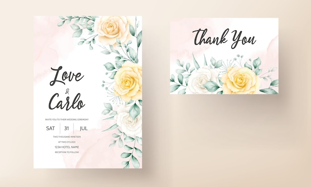 Elegant wedding invitation card with beautiful watercolor floral