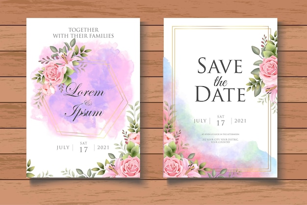 Elegant wedding invitation card with beautiful watercolor floral