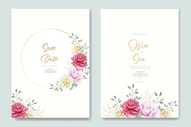 Elegant wedding invitation card with beautiful watercolor flower