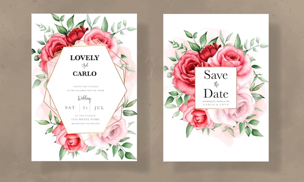 Elegant wedding invitation card with beautiful watercolor flower