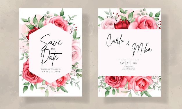 Elegant wedding invitation card with beautiful watercolor flower