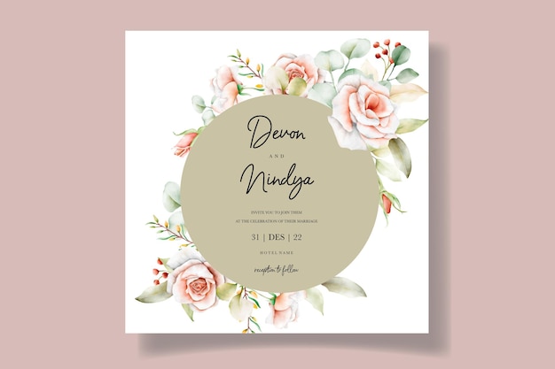 Vector elegant wedding invitation card with beautiful watercolor roses