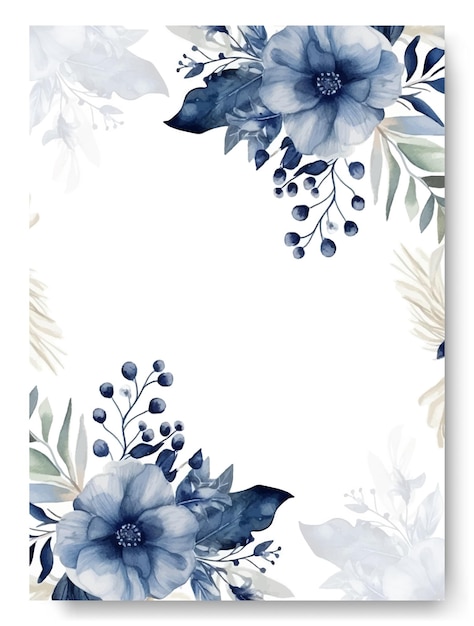 Elegant wedding invitation card with blue flax beautiful floral and leaves template