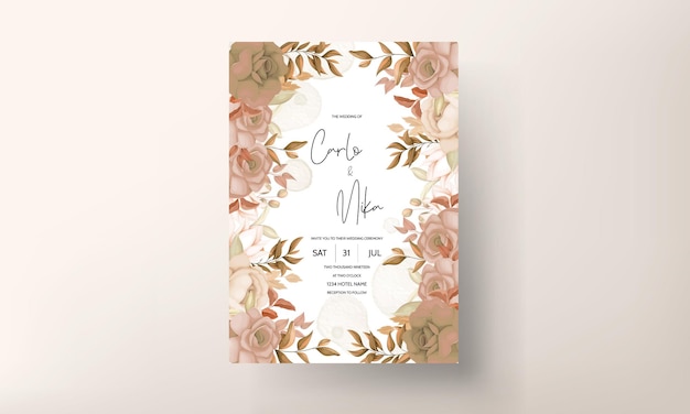 Elegant wedding invitation card with brown floral