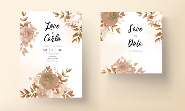 Vector elegant wedding invitation card with brown floral