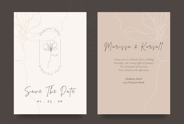 Vector elegant wedding invitation card with cool flower logo