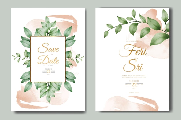 elegant  wedding invitation card with floral leaves watercolor