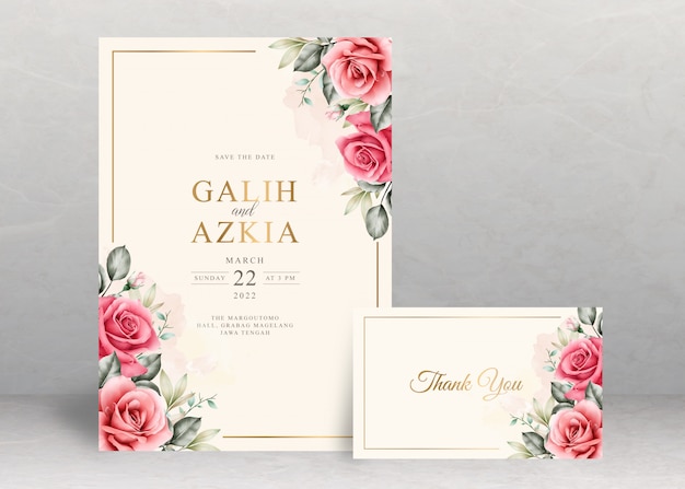 Elegant wedding invitation card with floral watercolor