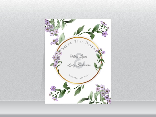 Elegant wedding invitation card with forget me not watercolor