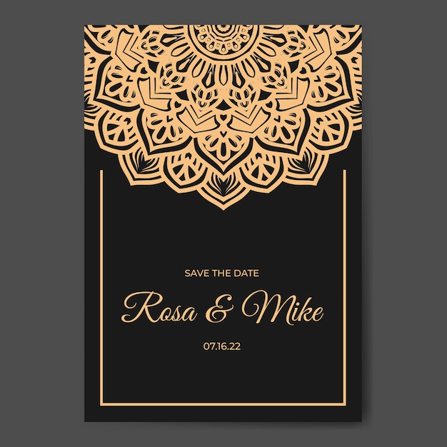 Elegant wedding invitation card with mandala decoration template