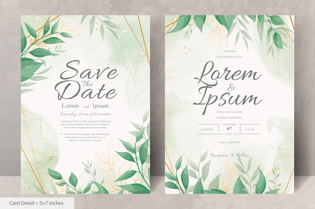 Элегантный свадебный пригласительный билет с листьями акварели и зелени