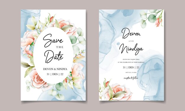 Vector elegant wedding invitation card with watercolor floral decoration