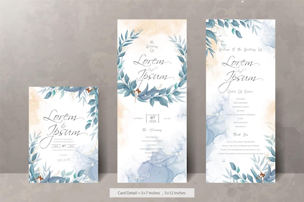 Elegant wedding invitation card with watercolor and greenery leaves