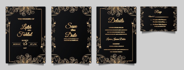 ベクトル エレガントな結婚式の招待カードセット