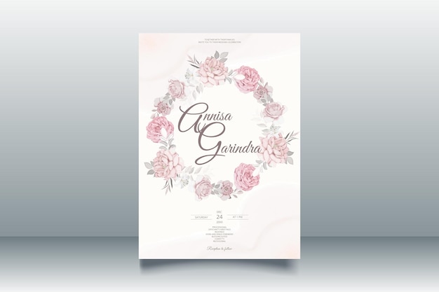 Elegant wedding invitation cards template with pink and blush roses design premium vector