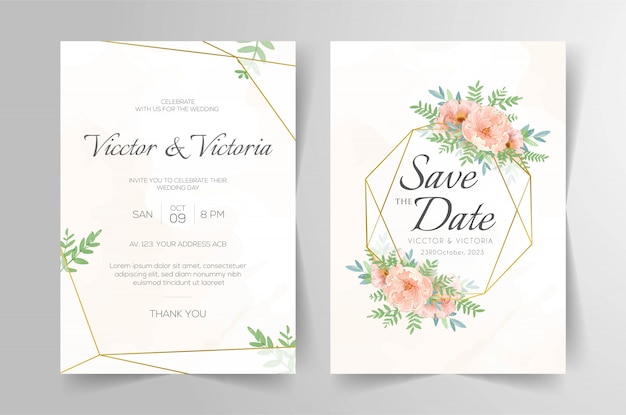 Elegant wedding invitation cards template with watercolor floral decoration