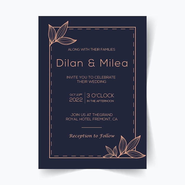 水彩花飾り付きのエレガントな結婚式の招待カードテンプレート