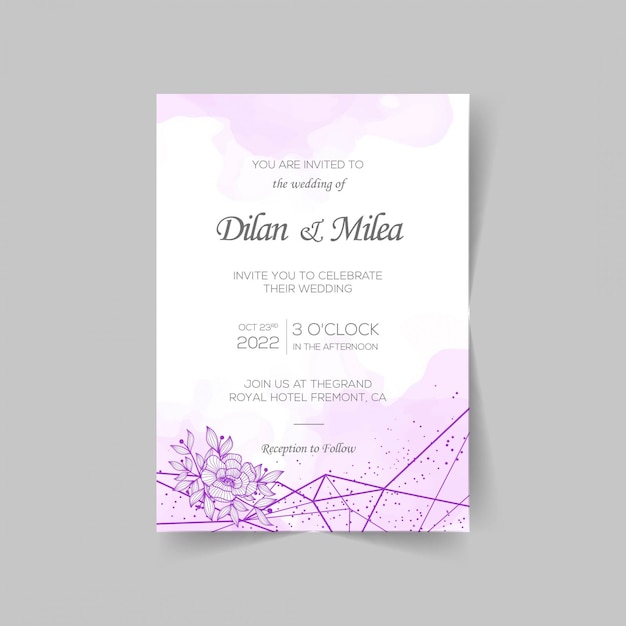 Elegant wedding invitation cards template with watercolor floral decoration