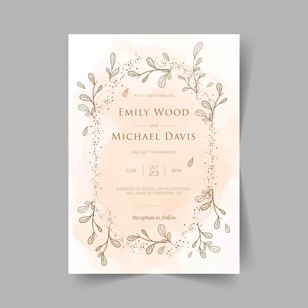 Vector elegant wedding invitation cards template with watercolor floral decoration