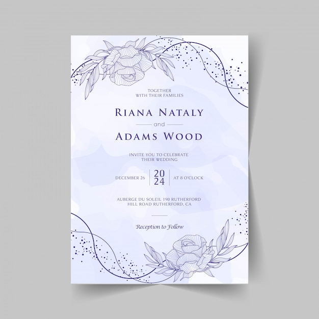 Elegant wedding invitation cards template with watercolor floral decoration