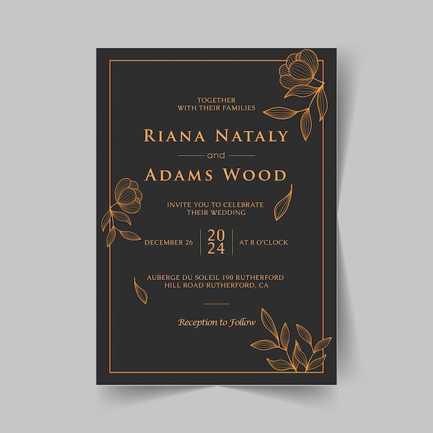 Elegant wedding invitation cards template with watercolor floral decoration